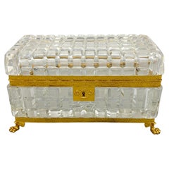 Grande Antiguo estilo Imperio  Arqueta / Caja de Cristal Tallado y Bronce Dorado