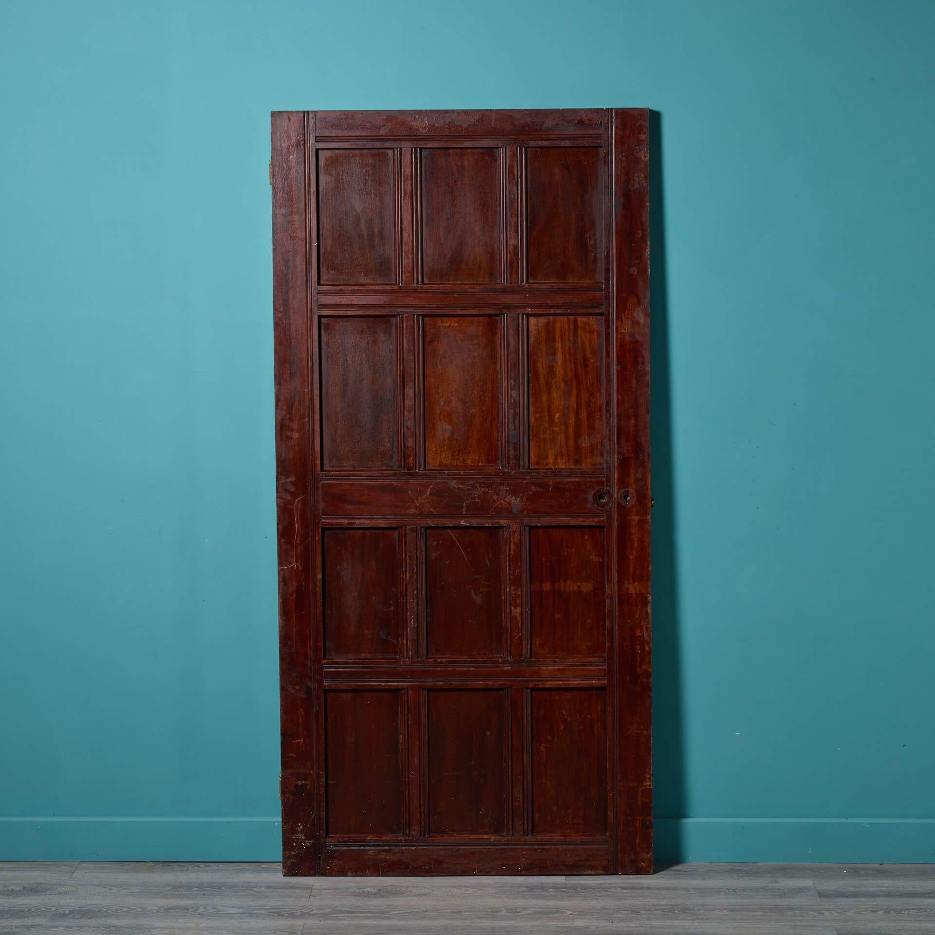 Victorian Large Antique English 12 Panel Mahogany Internal Door For Sale