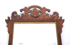 Large Antique English 18th Century George III Figured Walnut Fret Carved Mirror