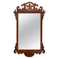 Large Antique English 18th Century George III Figured Walnut Fret Carved Mirror