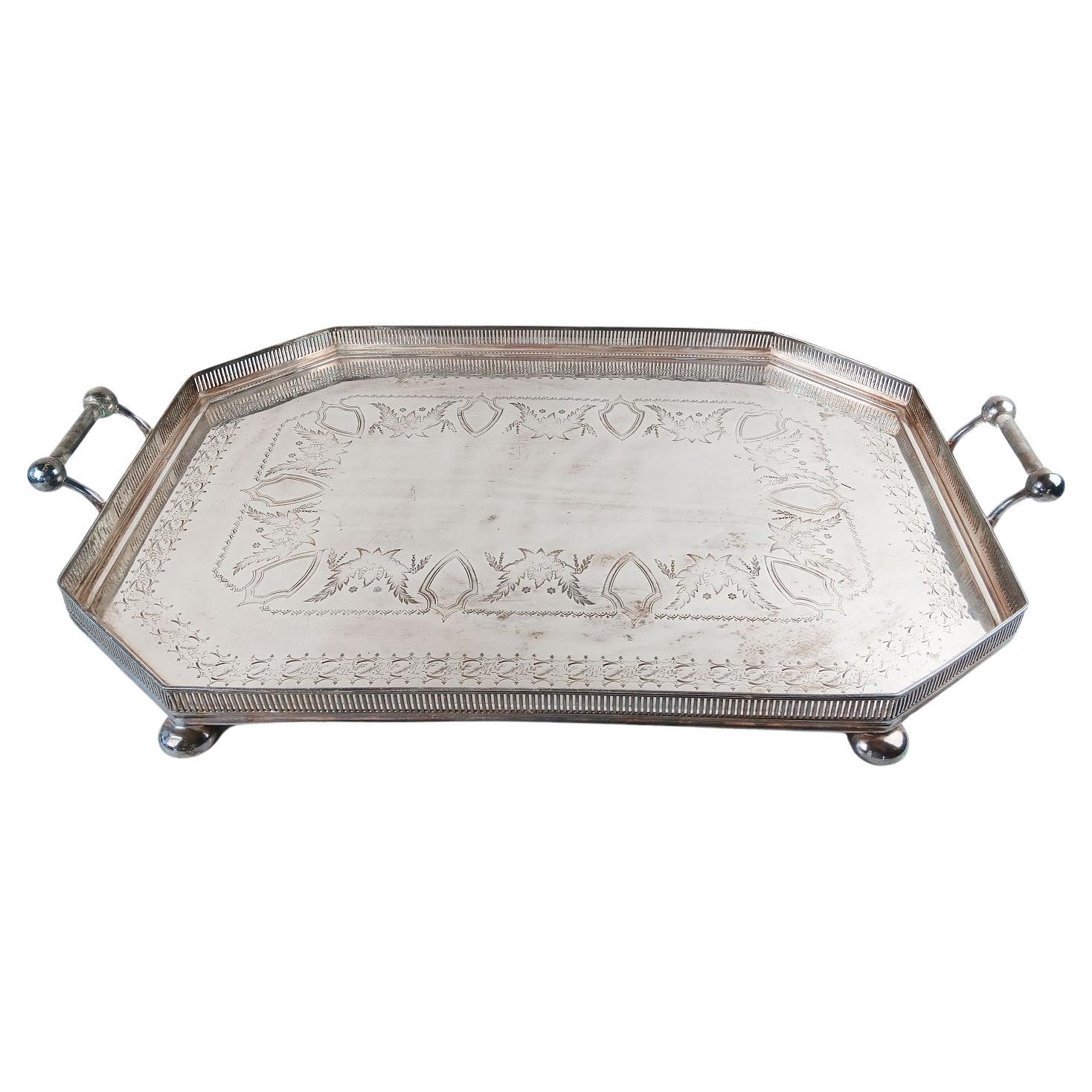 Large Antique English Aesthetic Movement Silver Plate Butlers Tray