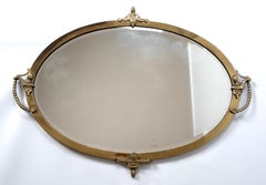 Large Antique English Art Nouveau Brass Framed Oval Mirror C. 1900
