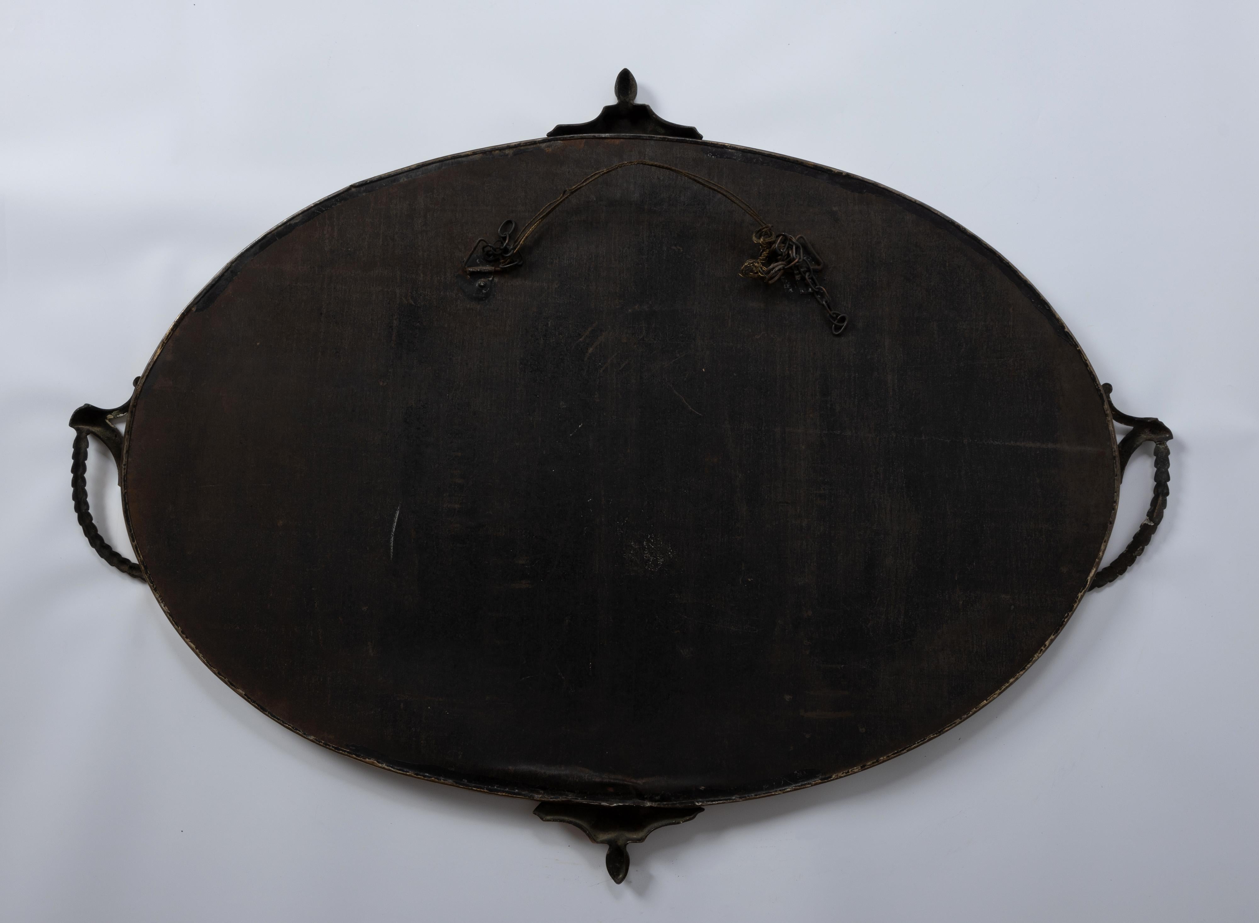 Laiton Grand miroir ovale anglais ancien Art Nouveau avec cadre en laiton, vers 1900 en vente
