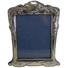 Large Antique English Art Nouveau Sterling Silver Photograph Frame, 1902