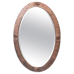 Large Antique English Arts And Crafts Hammered Copper Oval Mirror Liberty & Co.
