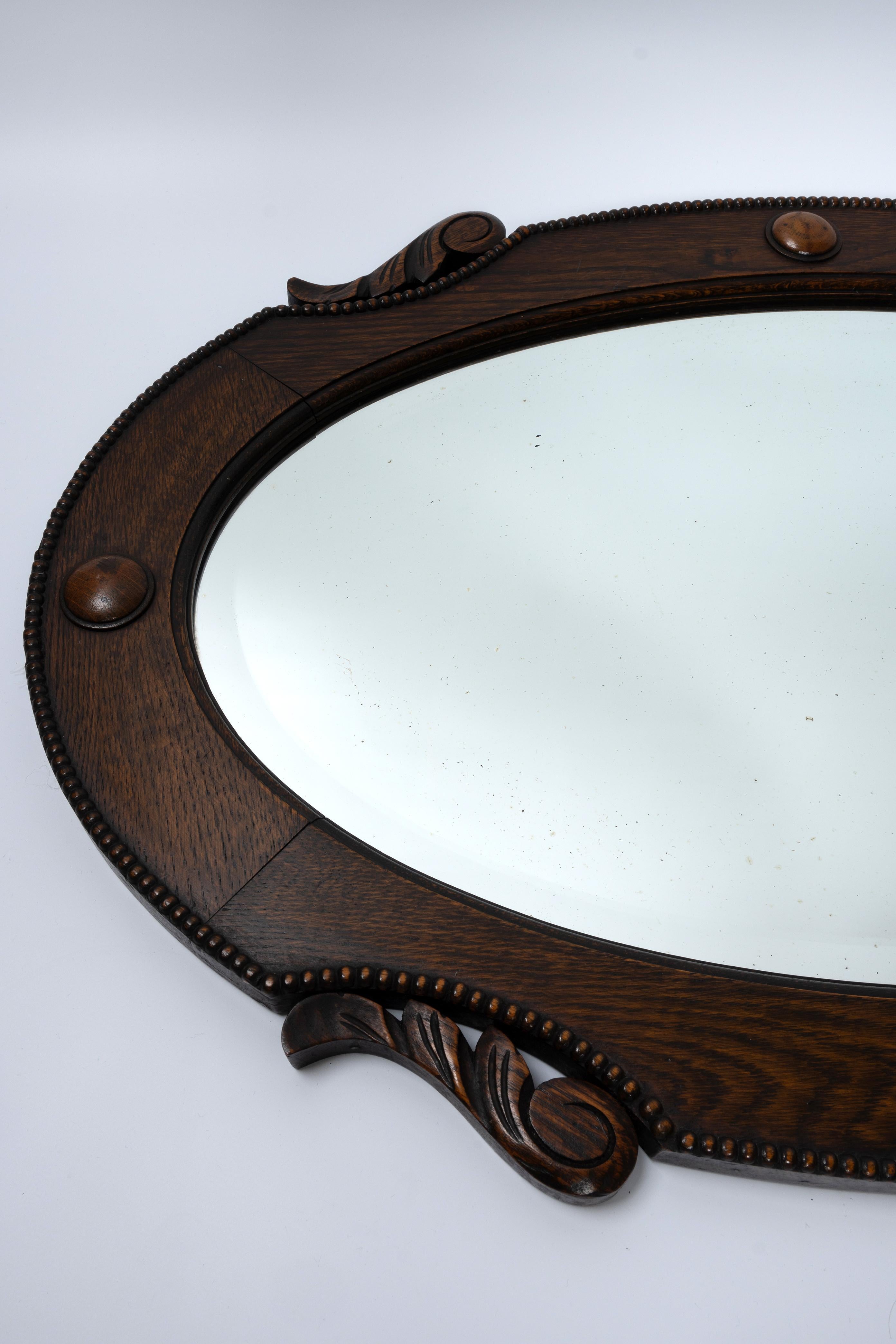 Arts and Crafts Large Antique English Arts And Crafts Oval Oak Framed Mirror C.1920  For Sale