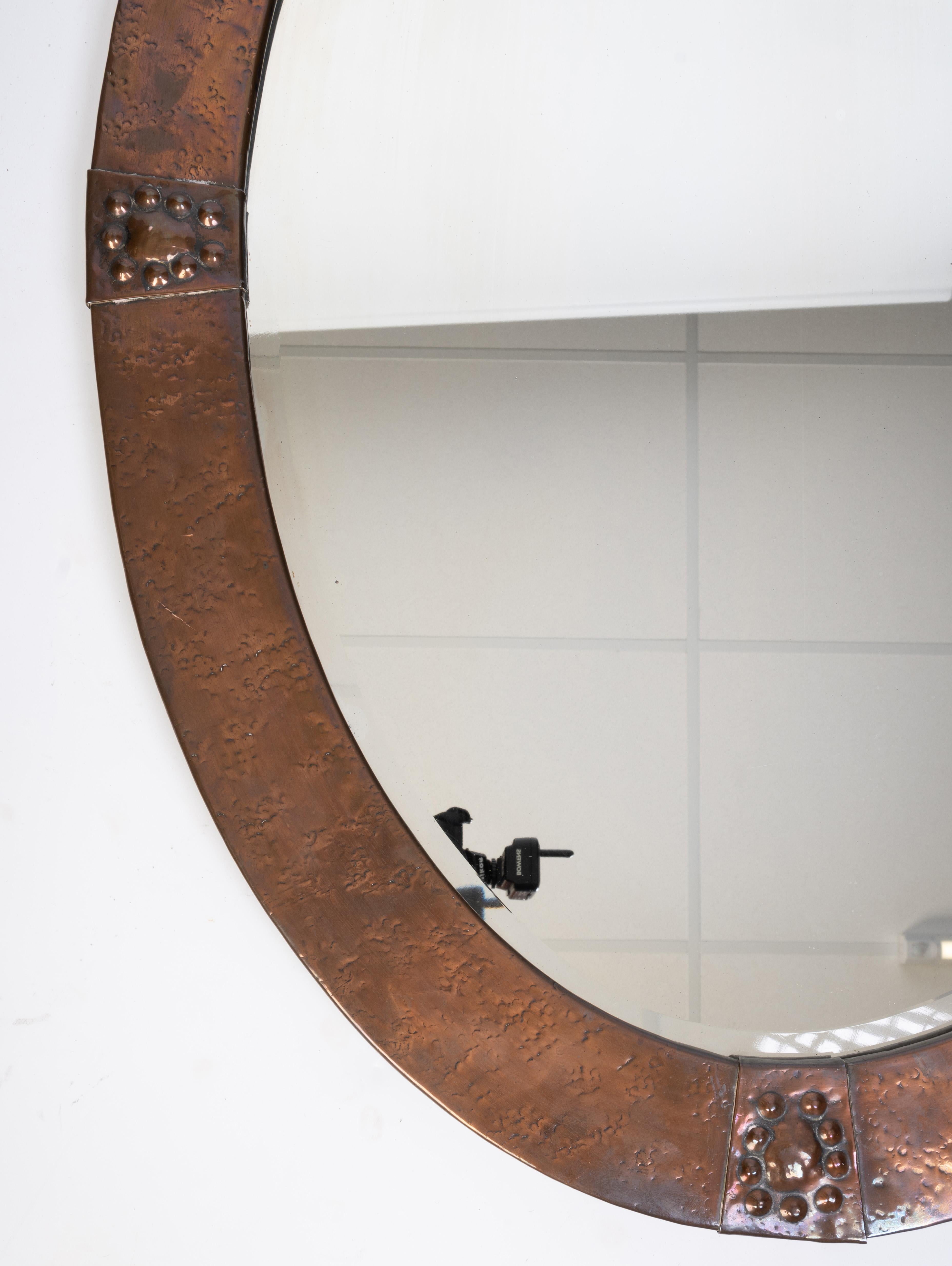 Large Antique English Arts & Crafts Copper Oval Mirror Liberty & Co. For Sale 5