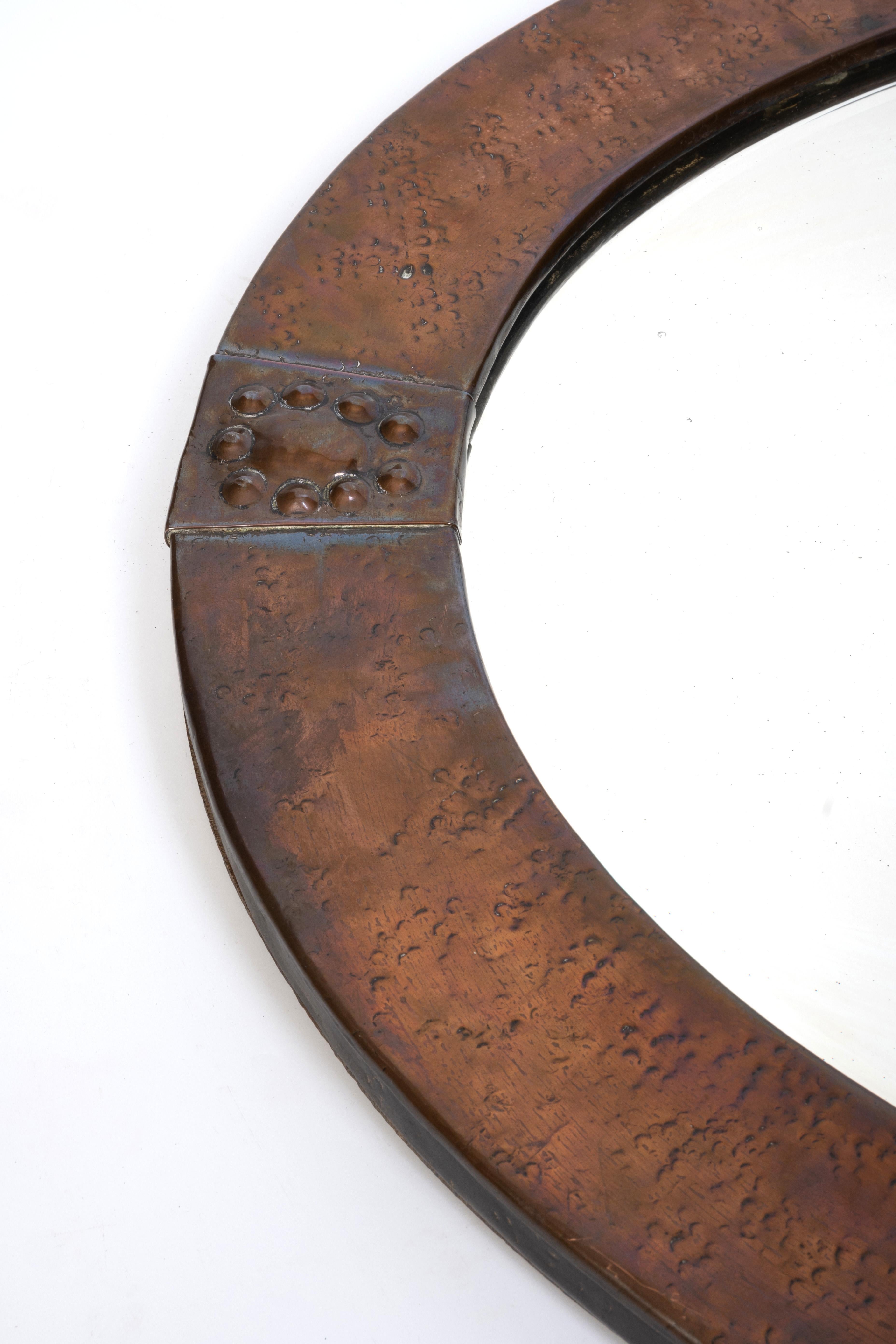 Large Antique English Arts & Crafts Copper Oval Mirror Liberty & Co. For Sale 6