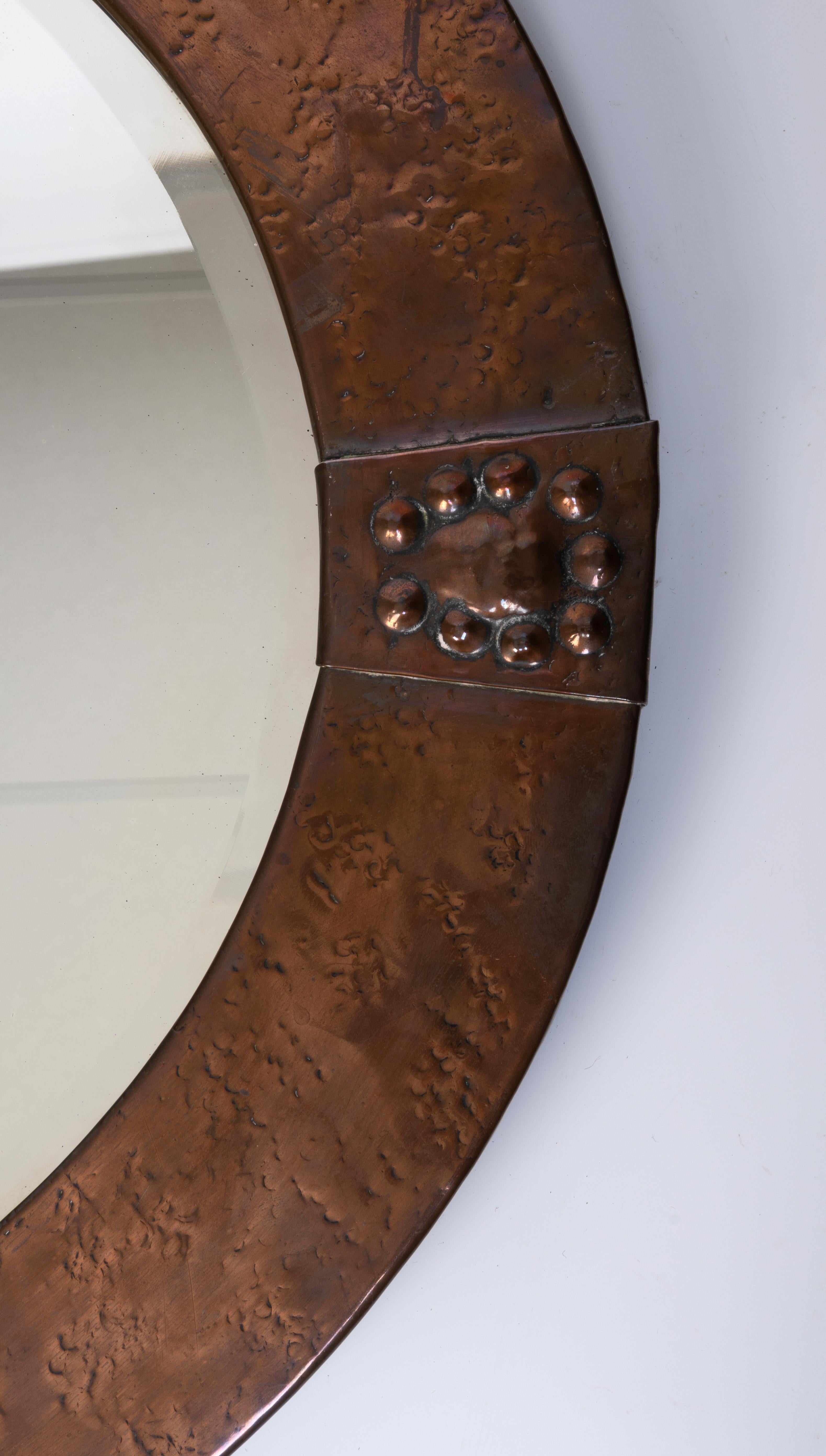 Arts and Crafts Large Antique English Arts & Crafts Copper Oval Mirror Liberty & Co. For Sale