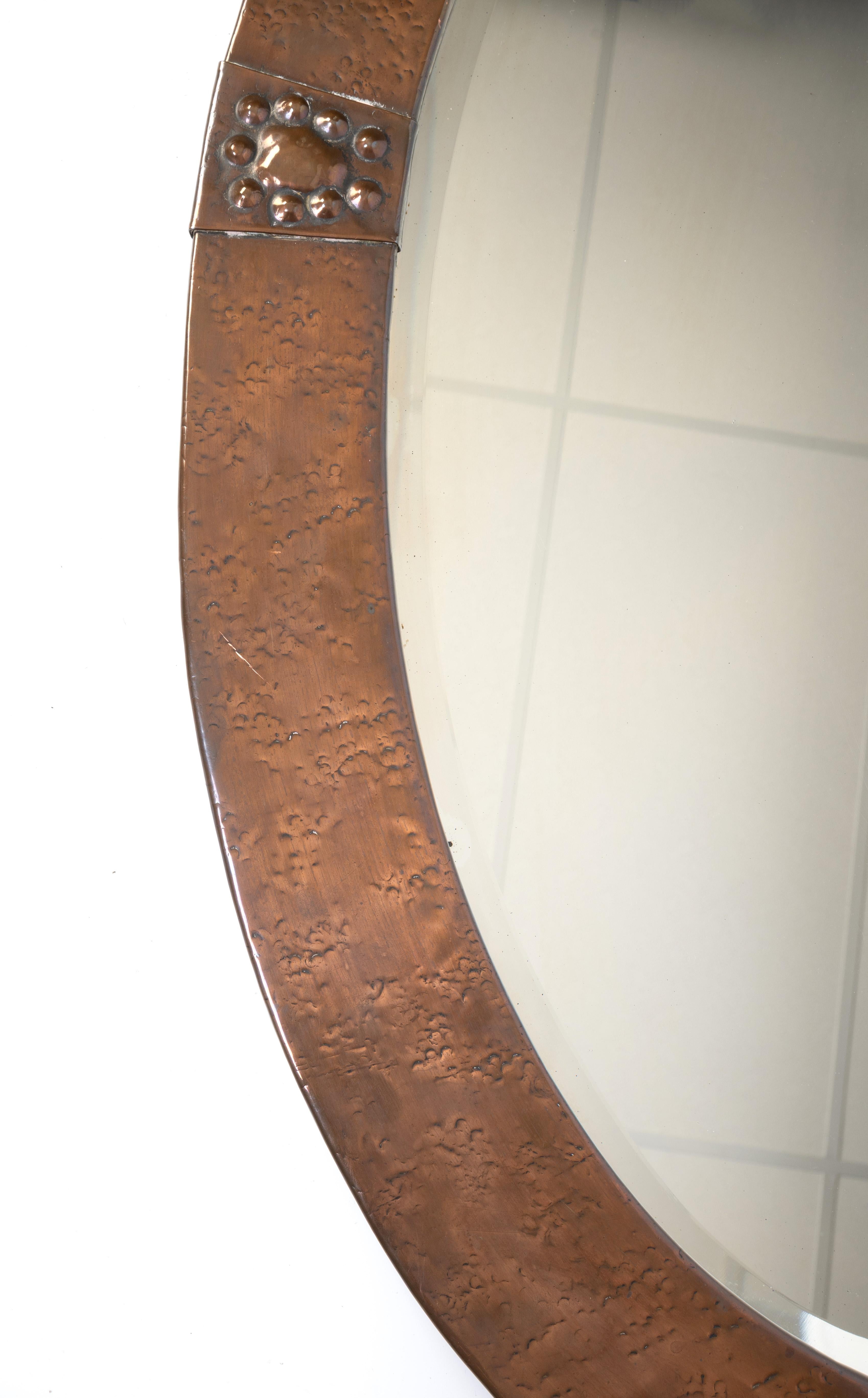 Large Antique English Arts & Crafts Copper Oval Mirror Liberty & Co. For Sale 1