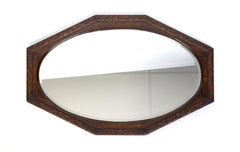 Large Antique English Arts & Crafts Oak Framed Octagonal Mirror C.1920.