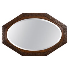 Large Antique English Arts & Crafts Oak Framed Octagonal Mirror, C.1920