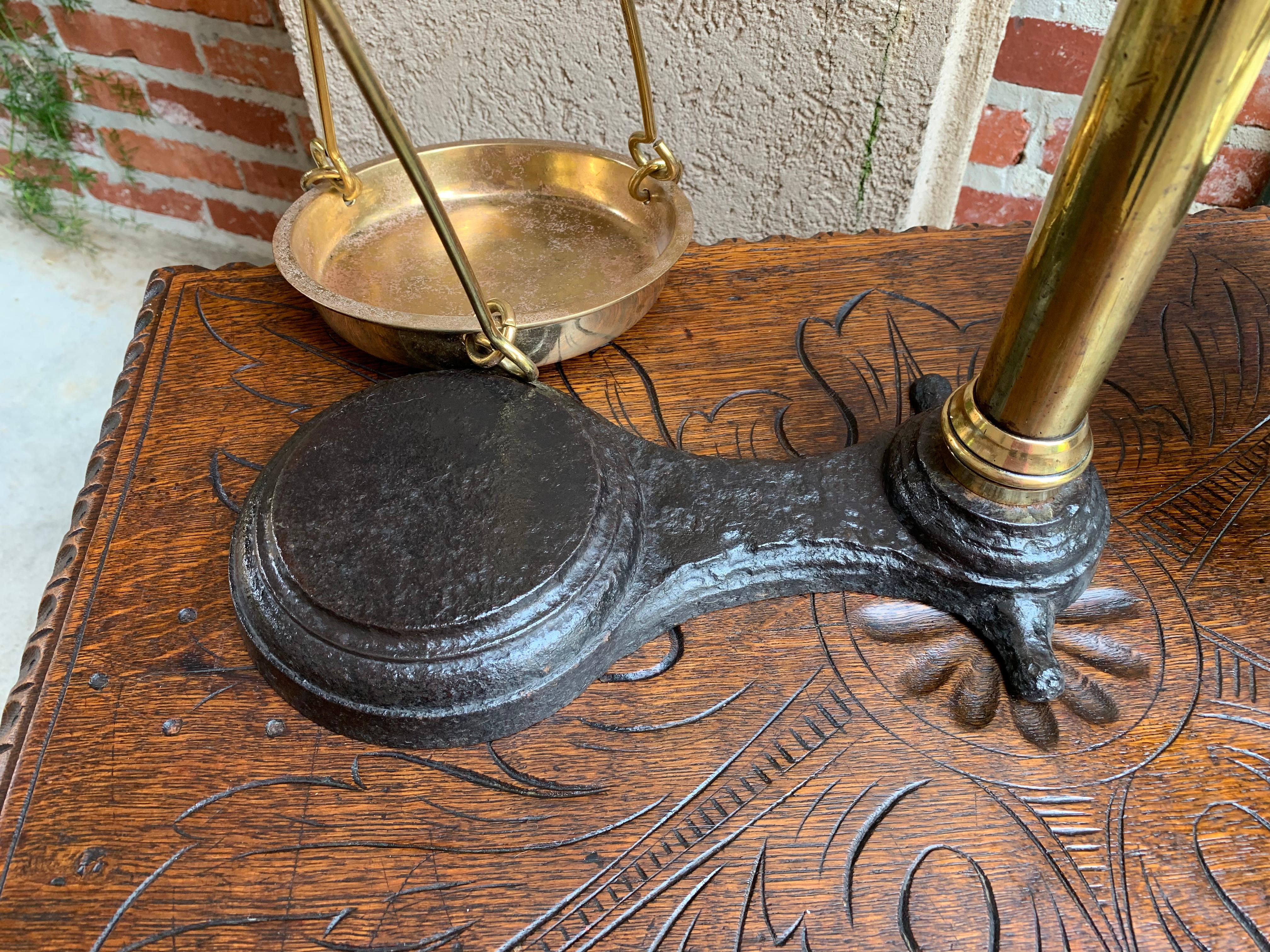 Large Antique English Brass Merchant Scale Farmhouse Market Table Cast Iron 5