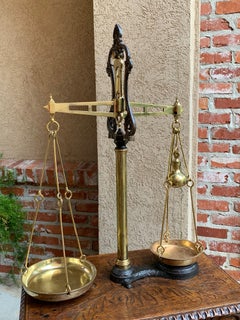 Large Antique English Brass Merchant Scale Farmhouse Market Table Cast Iron