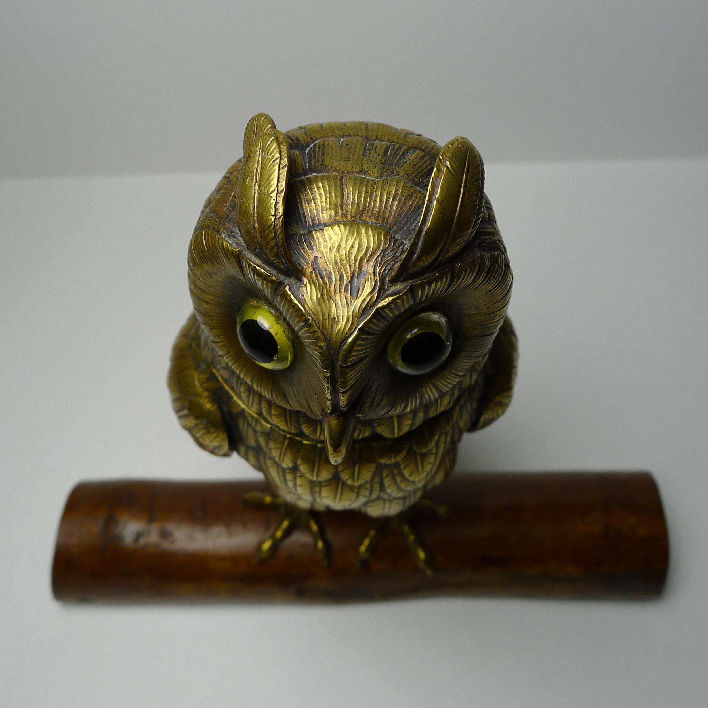 Late 19th Century Large Antique English Brass Owl Inkwell, circa.1890 For Sale