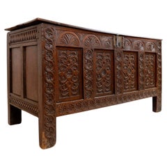 Large Antique English Carved Oak Chest