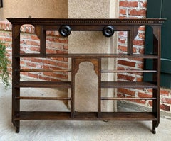 Large Antique English Carved Oak Plate Platter Wall Rack Kitchen Display Shelf
