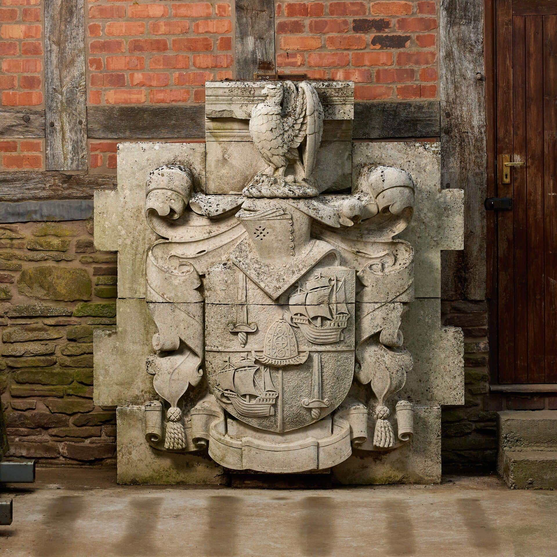 Large Antique English Carved Portland Stone Armorial Crest For Sale 4