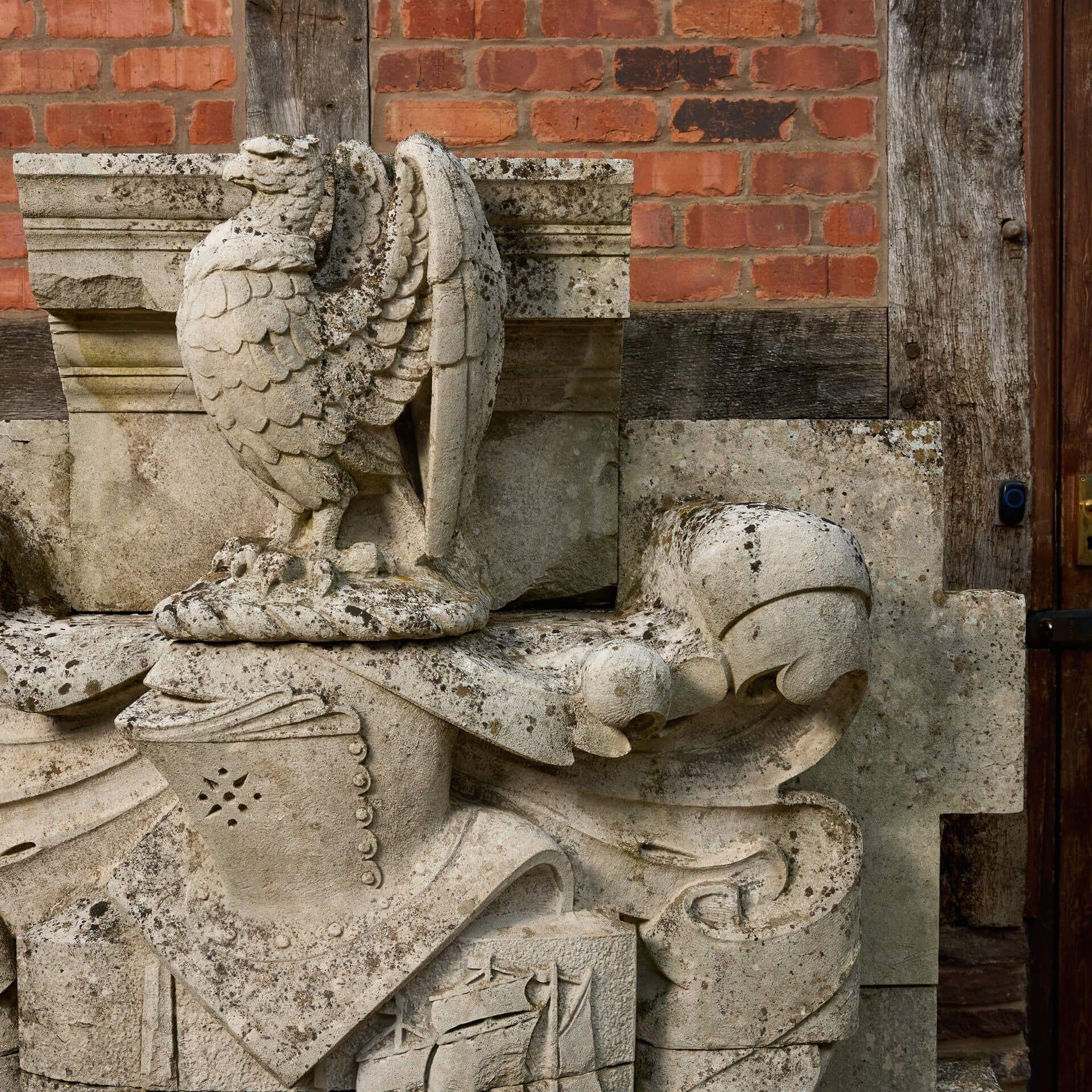 Large Antique English Carved Portland Stone Armorial Crest For Sale 3
