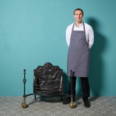 Large Antique English Cast Iron & Brass Fire Grate