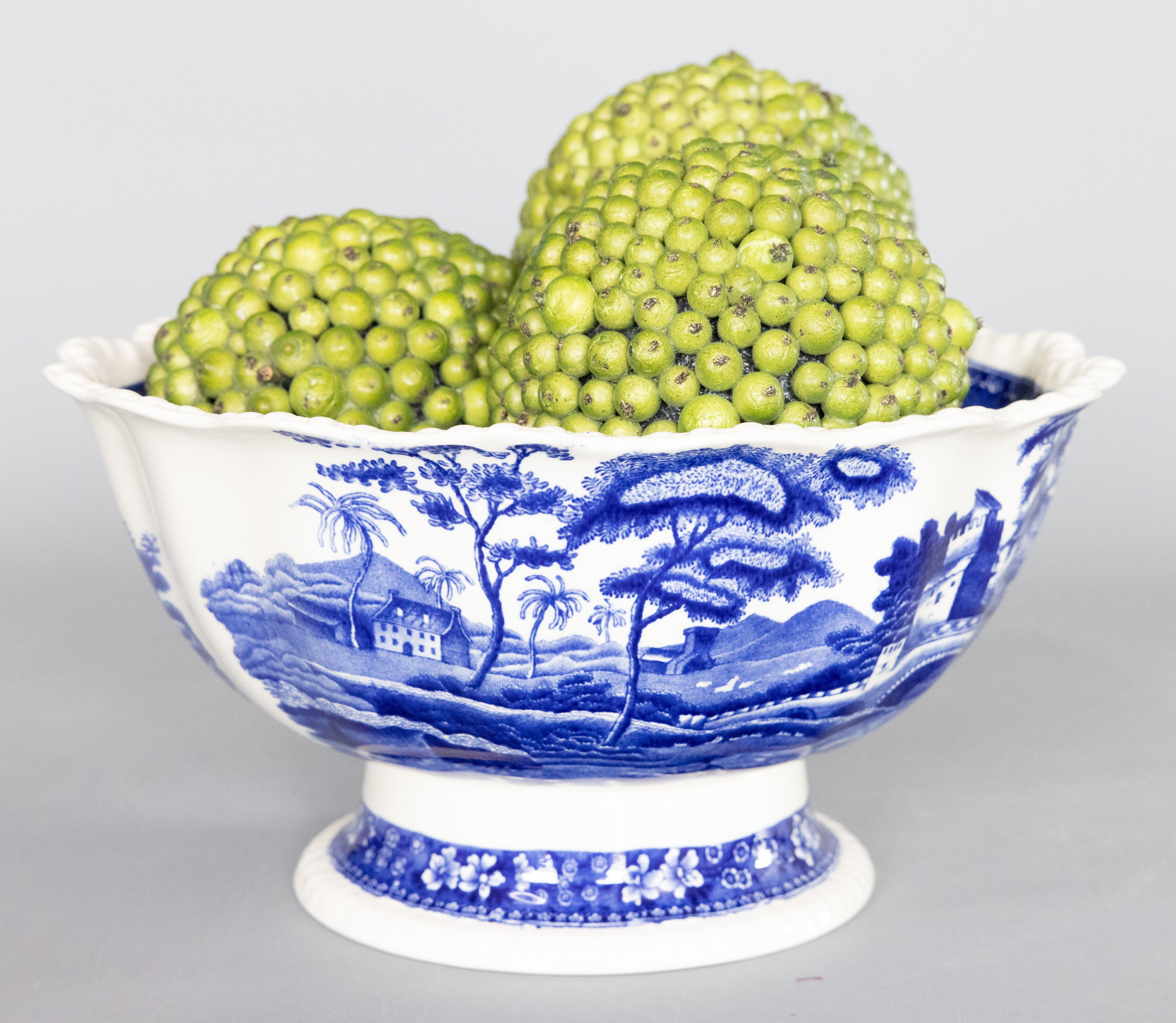 Große antike englische Spode-Schale aus blauem und weißem Transferware aus Eisenstein in Blau und Weiß (Spätviktorianisch) im Angebot