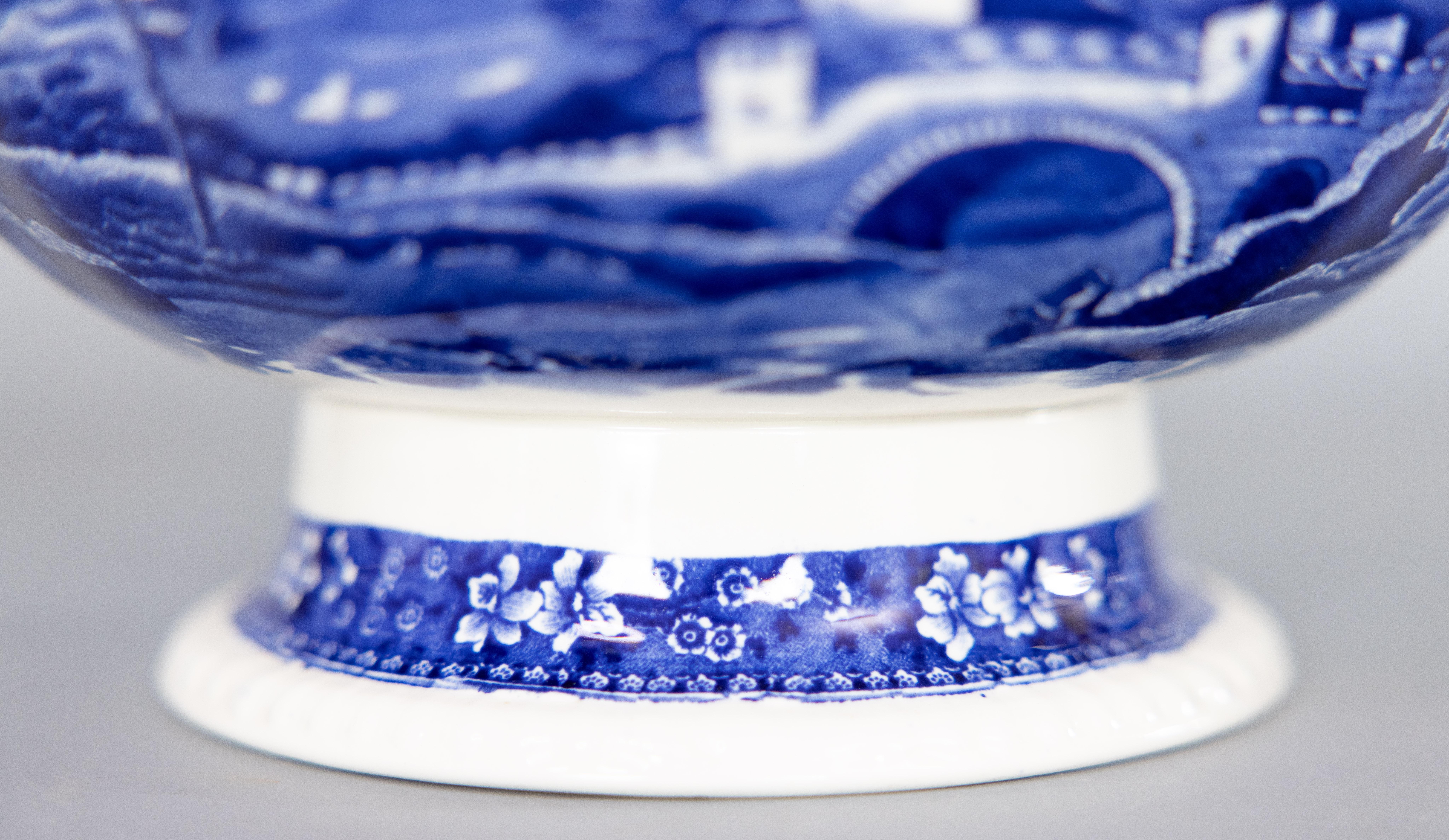 Große antike englische Spode-Schale aus blauem und weißem Transferware aus Eisenstein in Blau und Weiß im Angebot 1