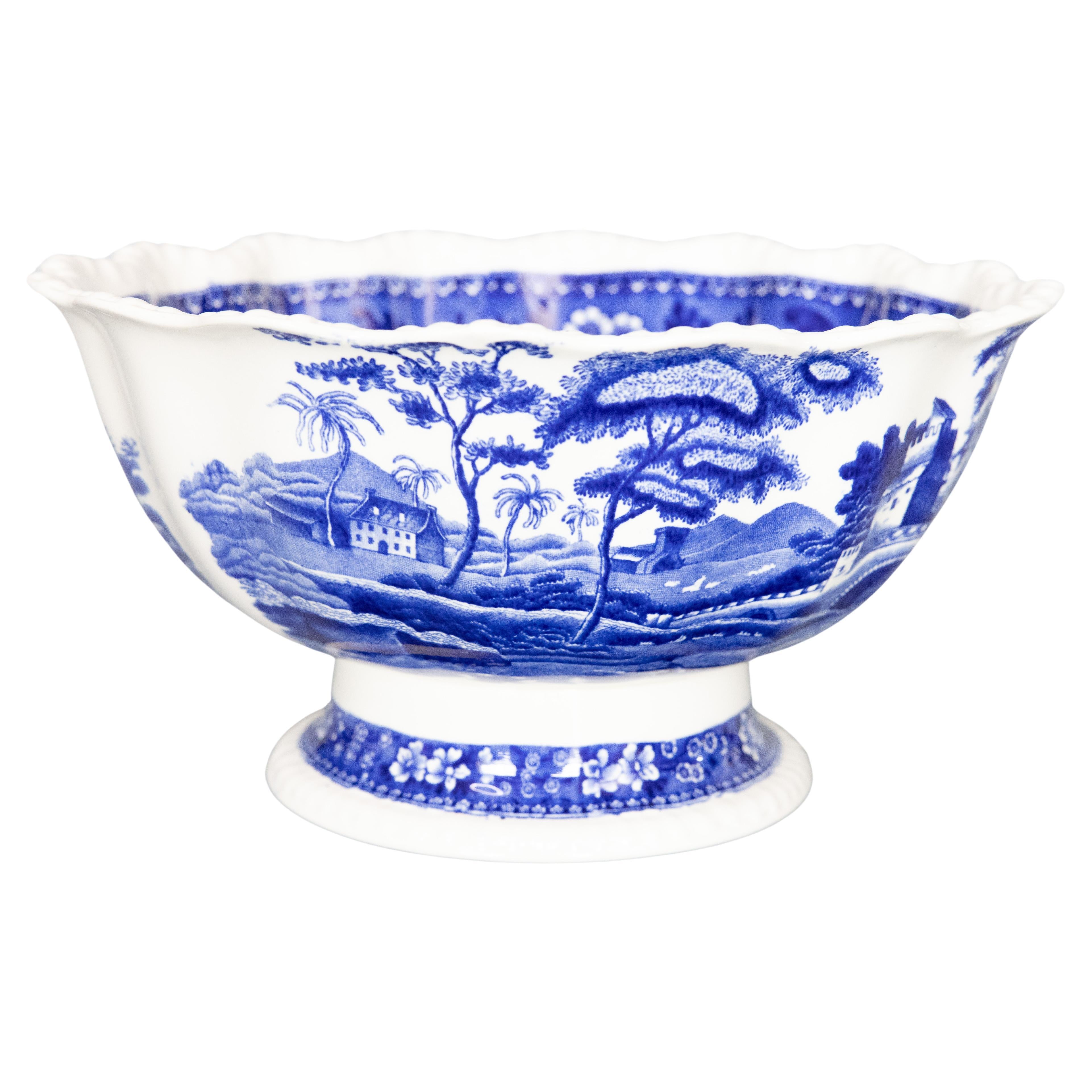 Grand bol à punch anglais Spode bleu et blanc Transferware