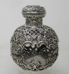Large Antique English Crystal Sterling Silver Scent Perfum Bottle William Comyns