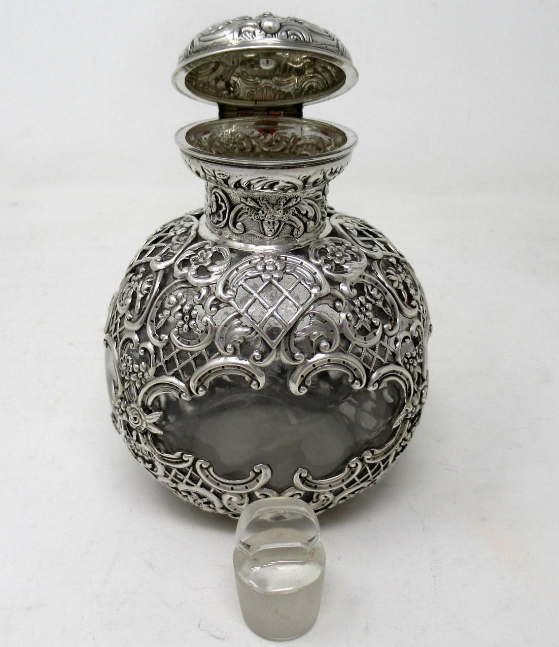 Large Antique English Crystal Sterling Silver Scent Perfum Bottle William Comyns 1