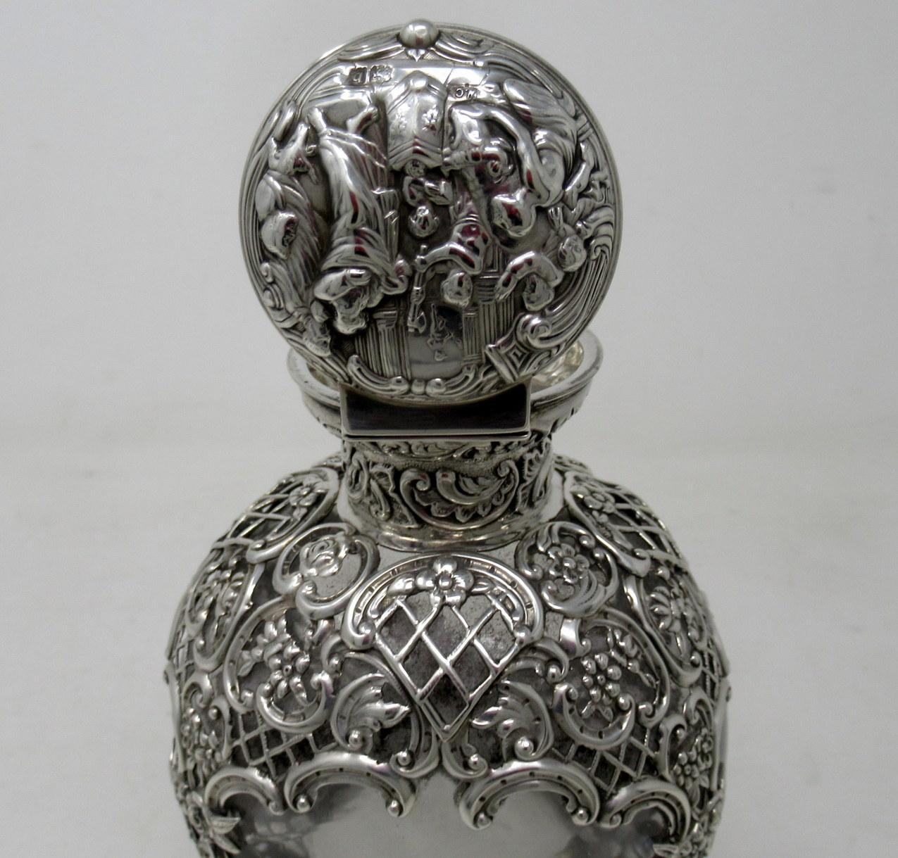 Large Antique English Crystal Sterling Silver Scent Perfum Bottle William Comyns 2