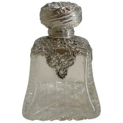 Large Antique English Cut Crystal and Sterling Silver Perfume Bottle, 1898