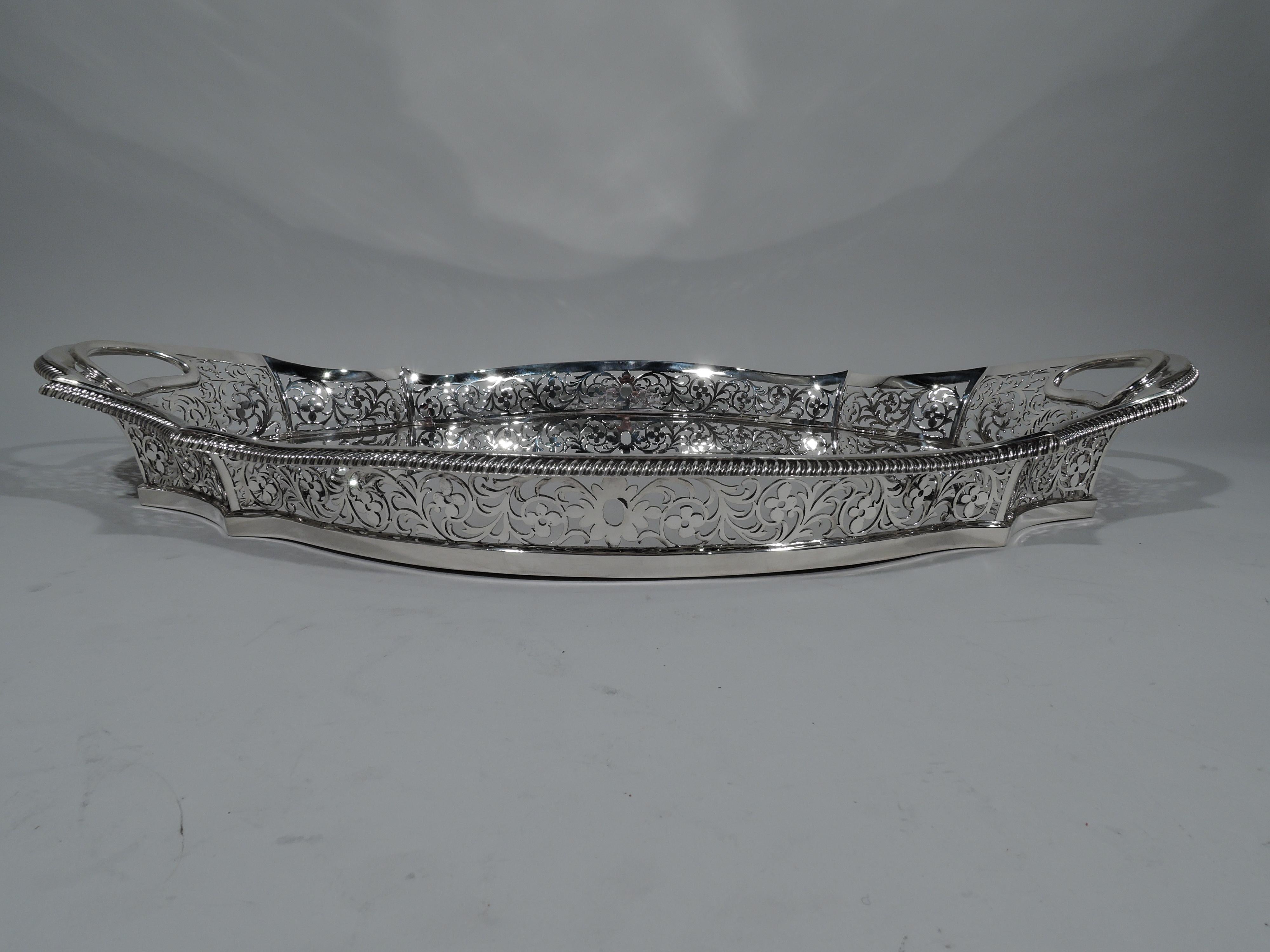 Large Antique English Edwardian Sterling Silver Gallery Tray In Excellent Condition In New York, NY