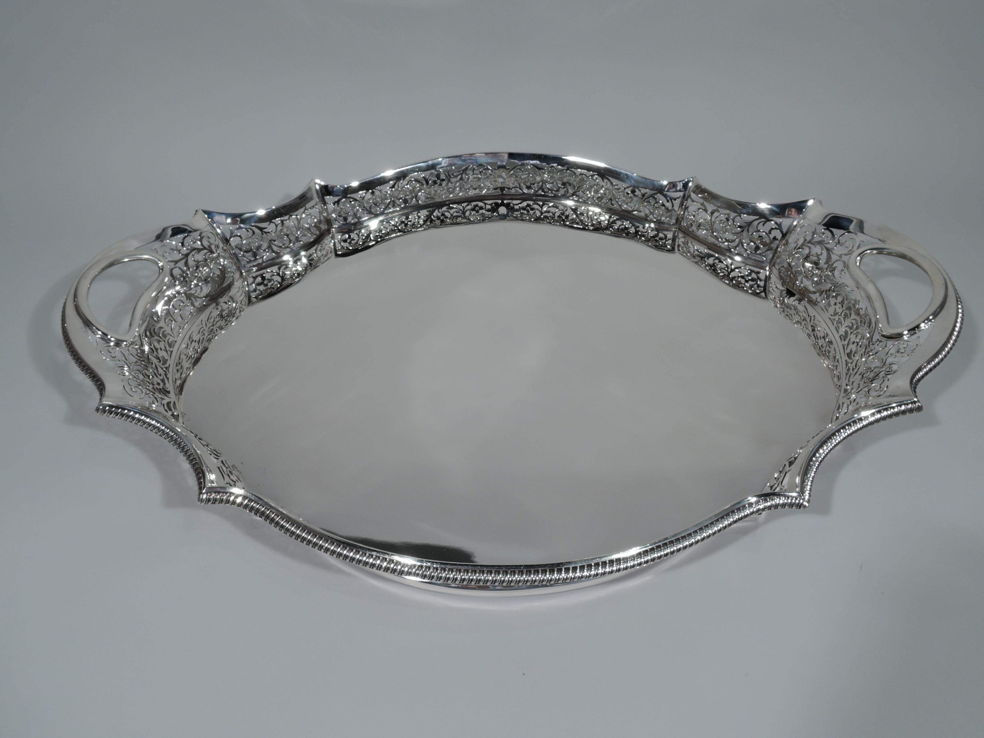 Early 20th Century Large Antique English Edwardian Sterling Silver Gallery Tray