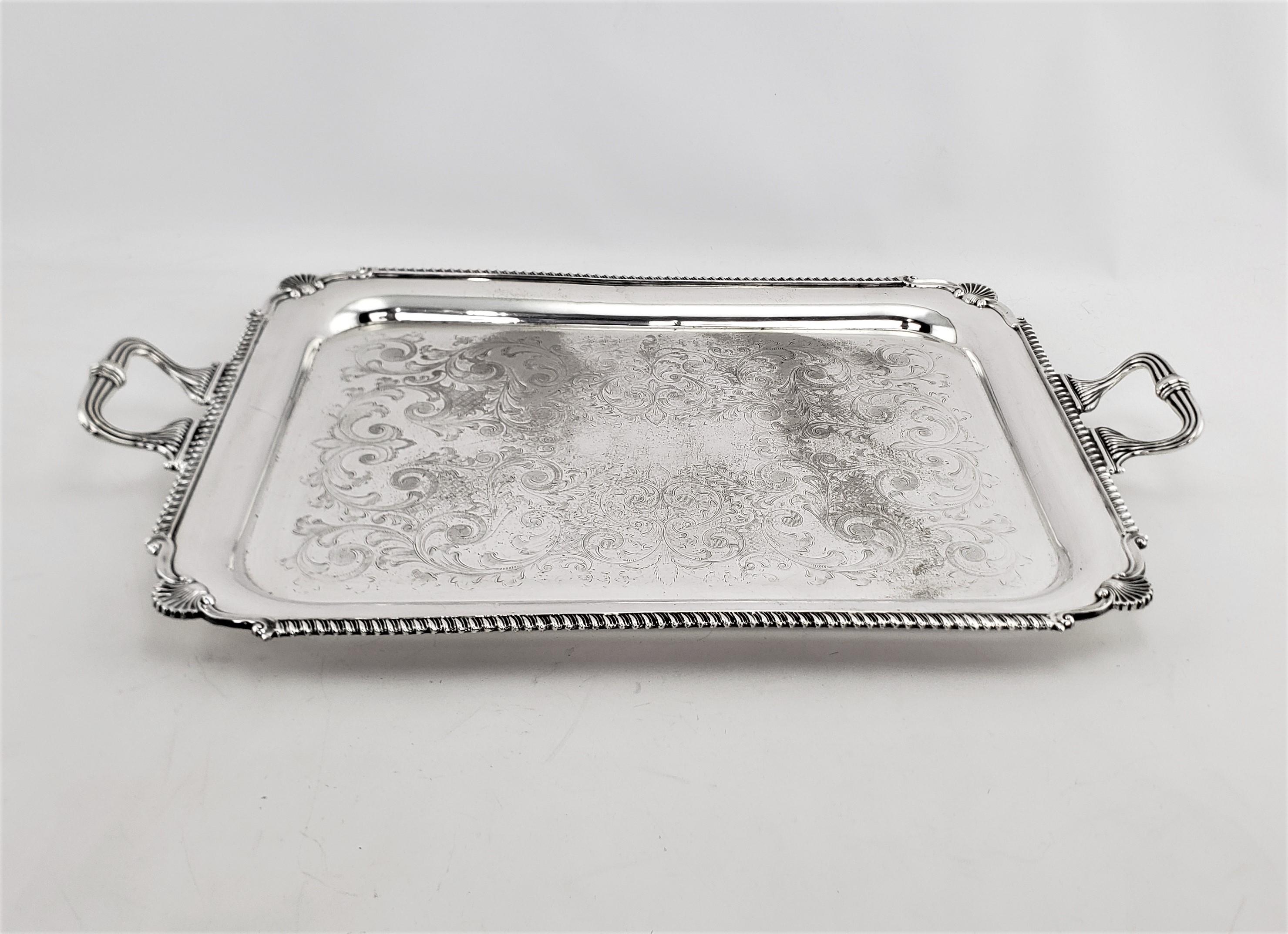 Machine-Made Large Antique English Edwardian Styled Rectangular Silver Plated Serving Tray