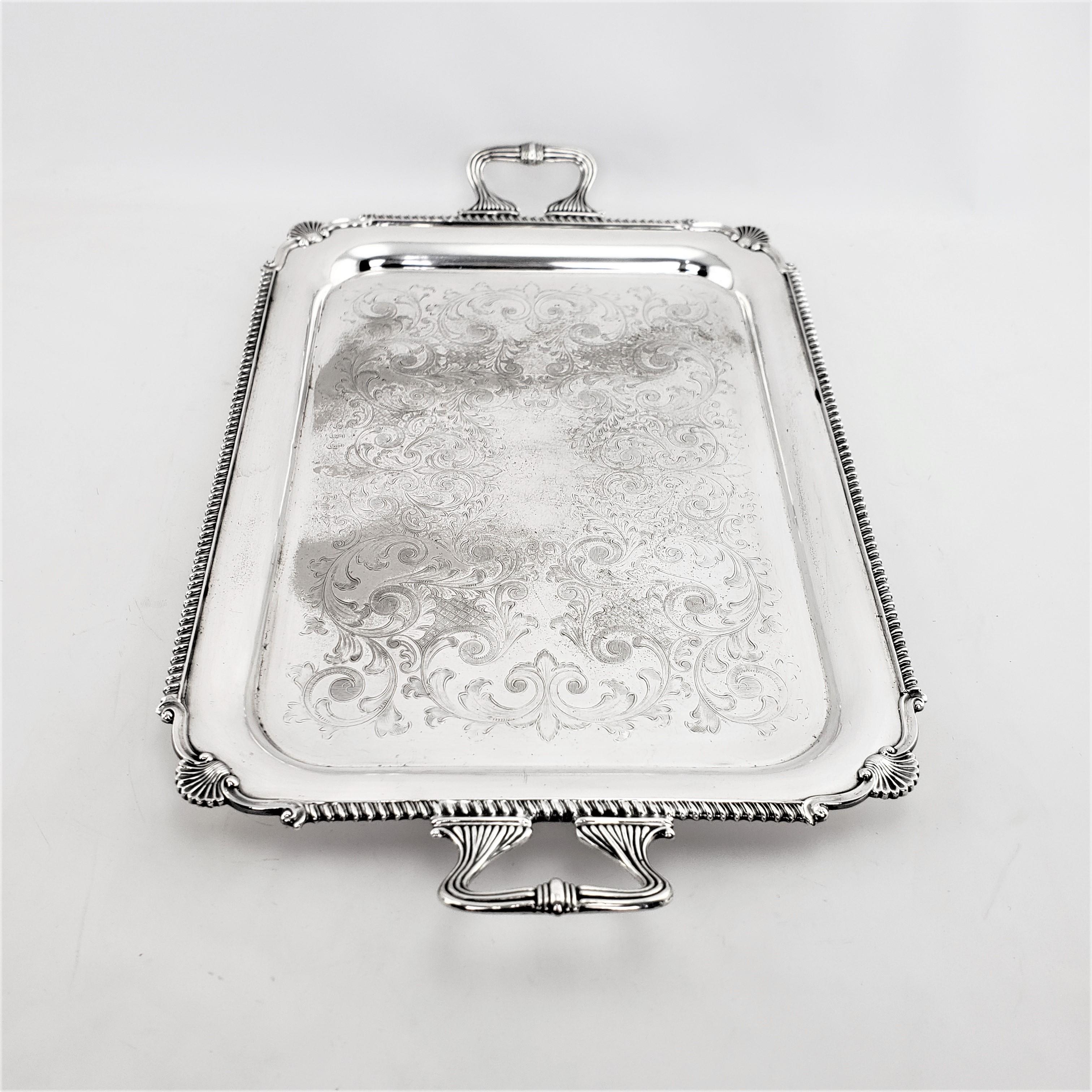 Large Antique English Edwardian Styled Rectangular Silver Plated Serving Tray In Good Condition In Hamilton, Ontario