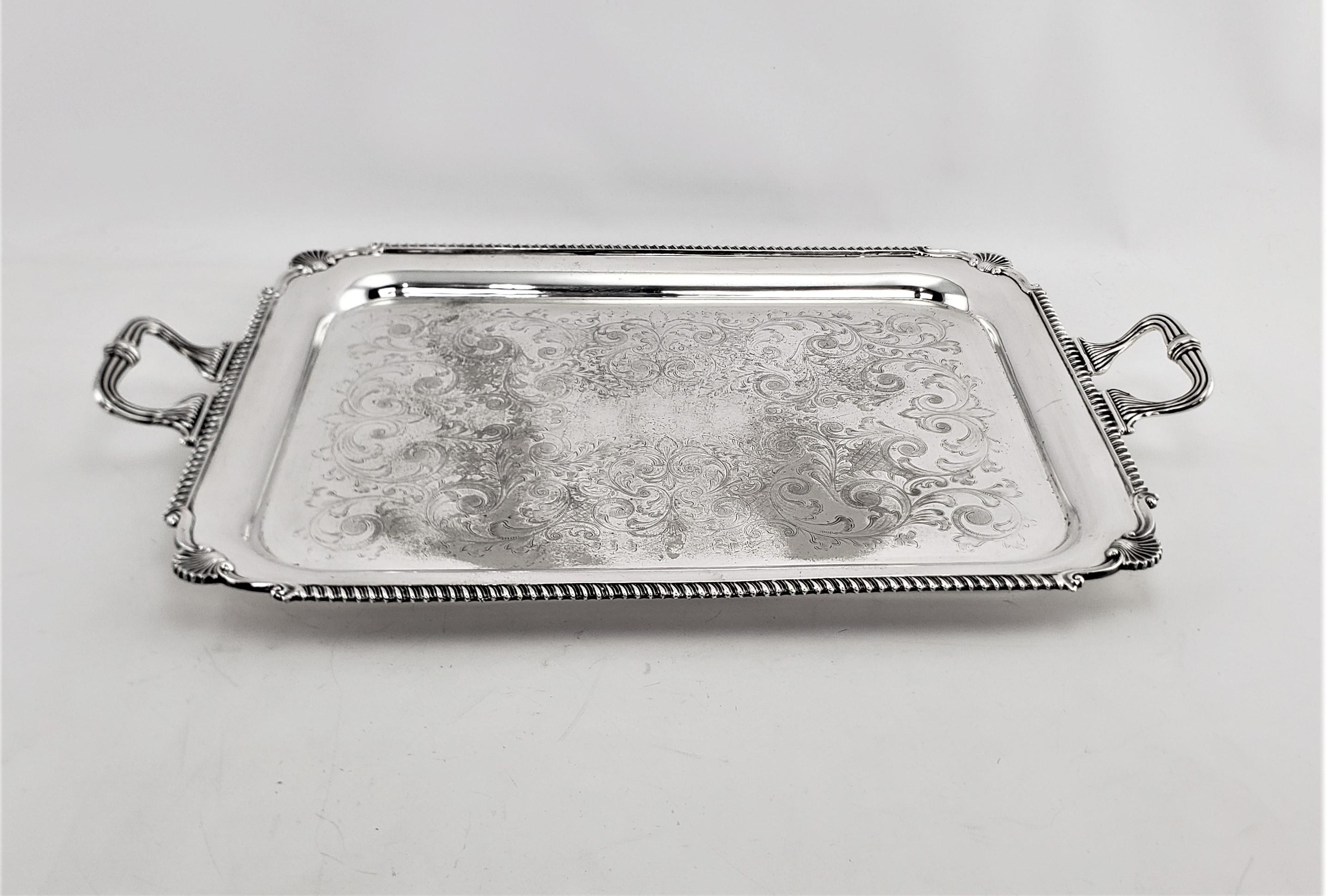 Large Antique English Edwardian Styled Rectangular Silver Plated Serving Tray 1