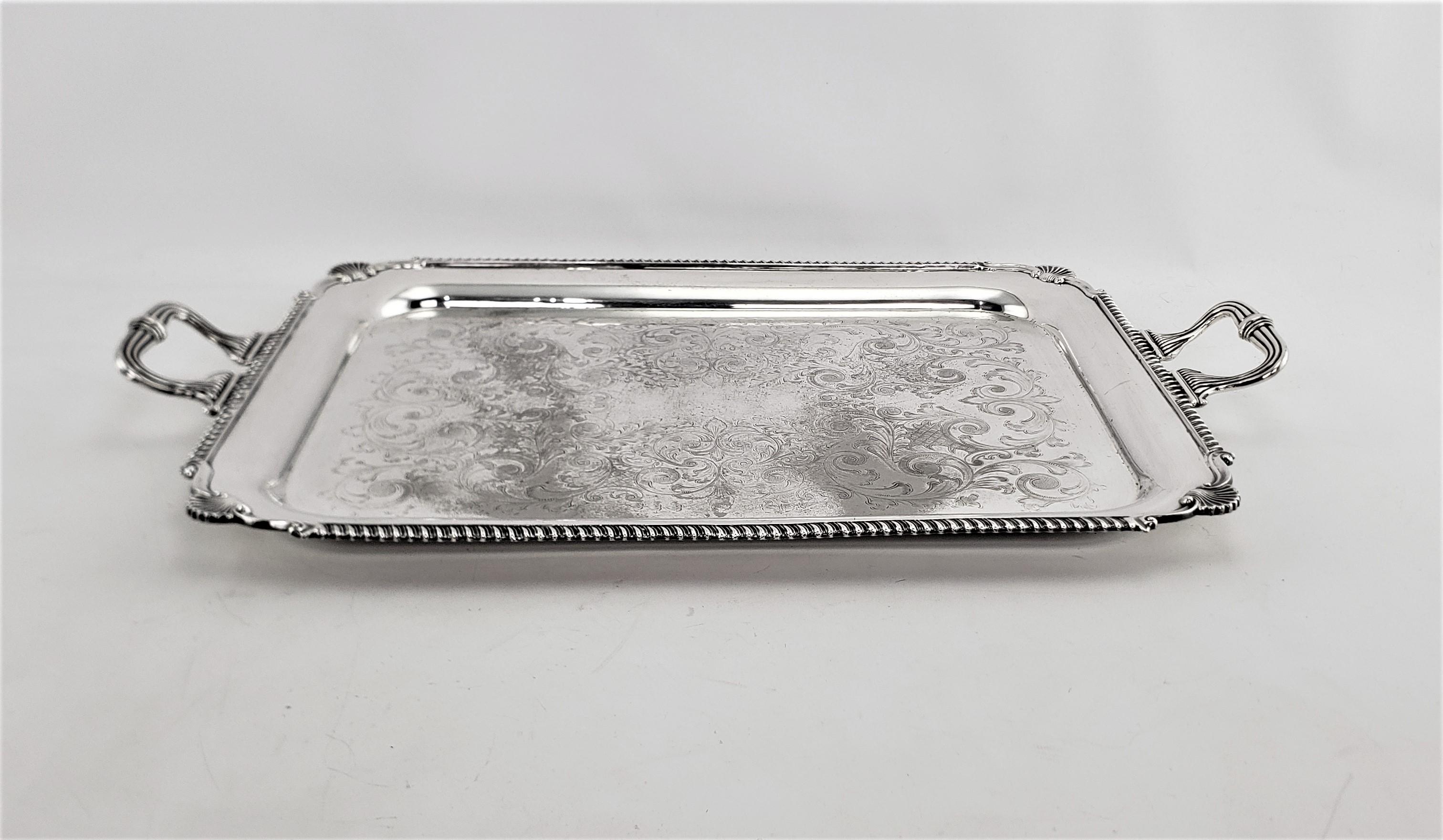 Large Antique English Edwardian Styled Rectangular Silver Plated Serving Tray 2