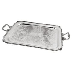 Large Antique English Edwardian Styled Rectangular Silver Plated Serving Tray