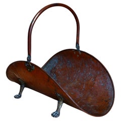 Large Antique English Hammered Copper Log Holder with Paw Feet