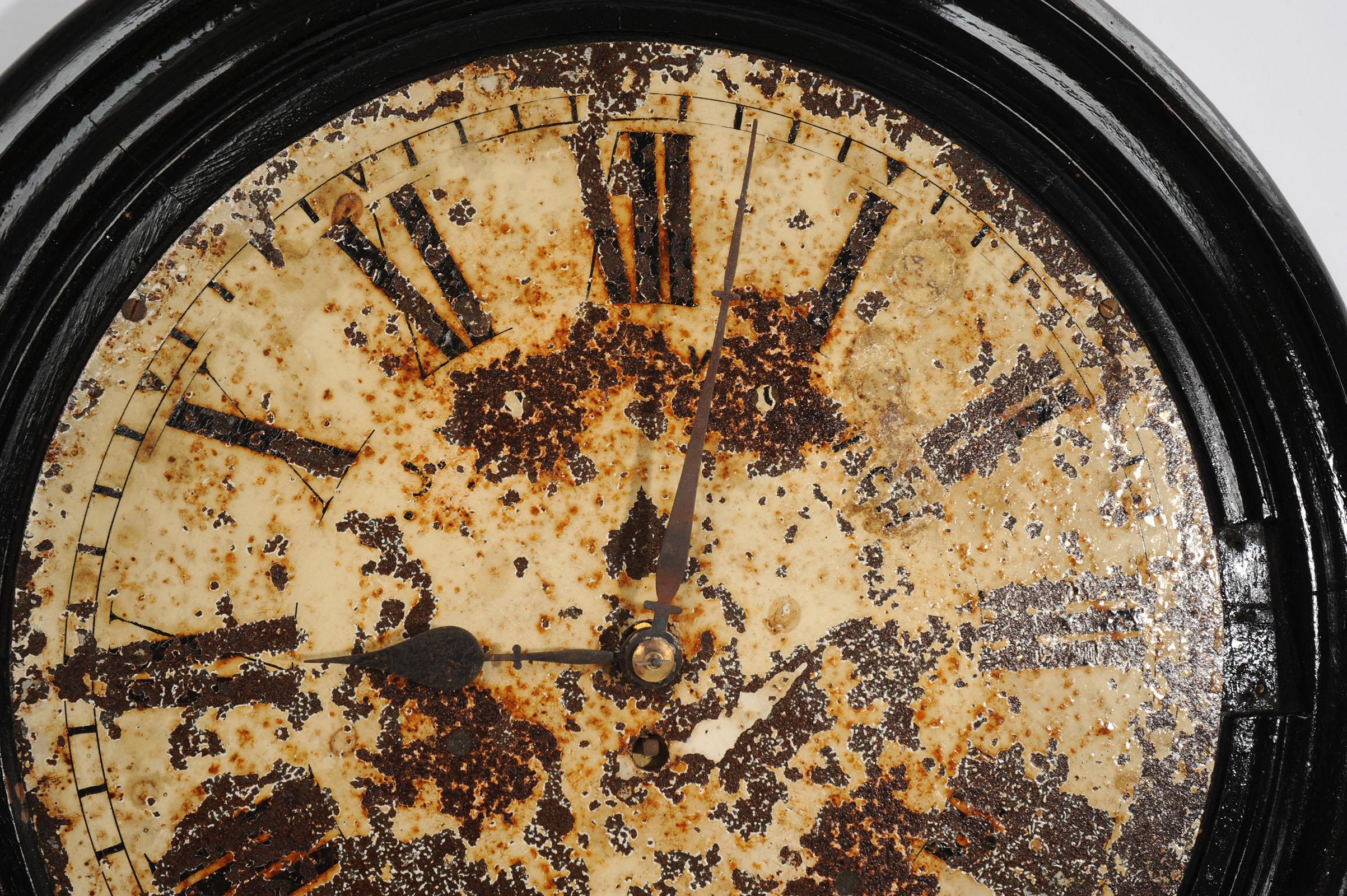Ebonized LARGE Antique English IRON Clock Dial Face Industrial JOYCE WHITCHURCH Working For Sale