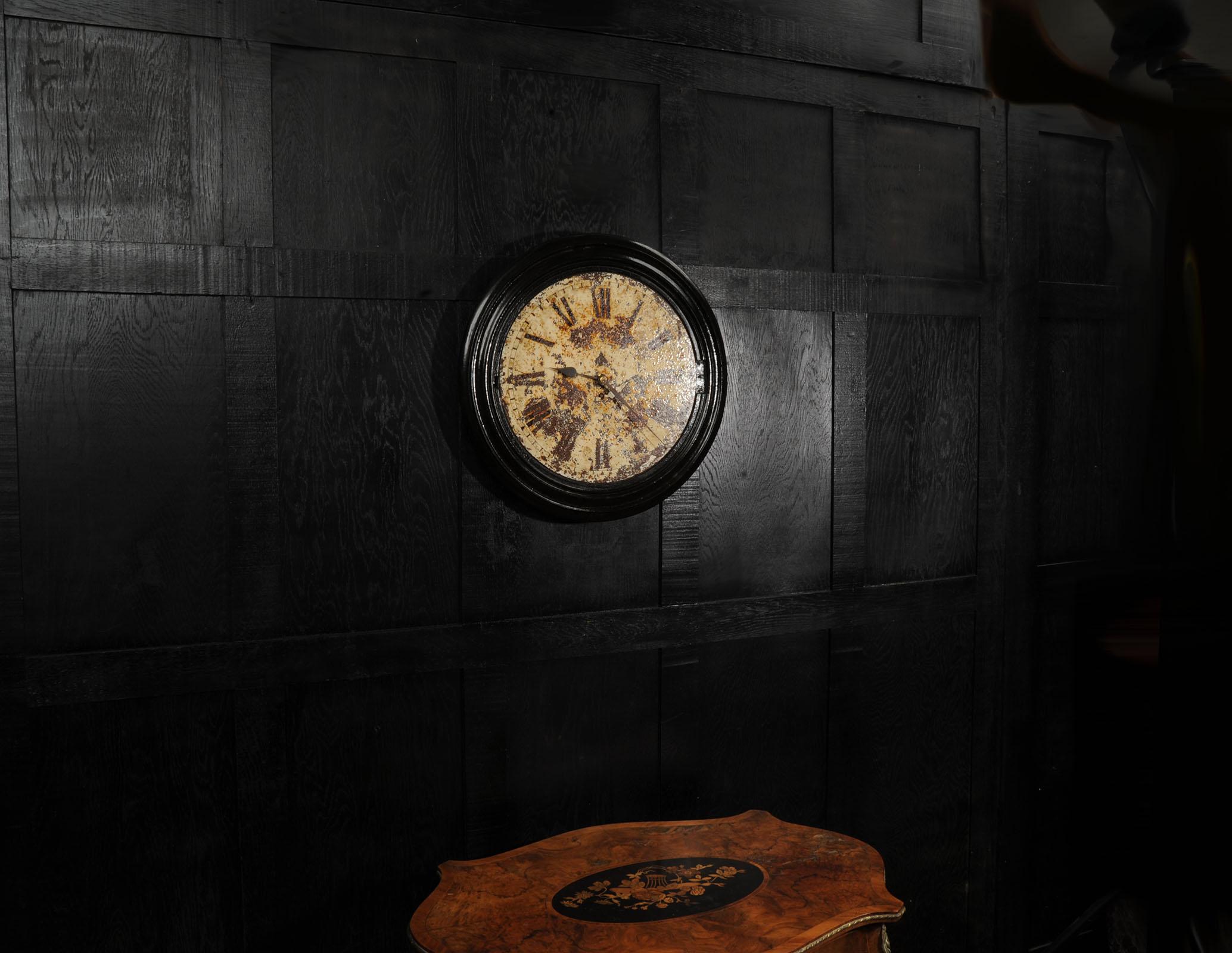 LARGE Antique English IRON Clock Dial Face Industrial JOYCE WHITCHURCH Working For Sale 2
