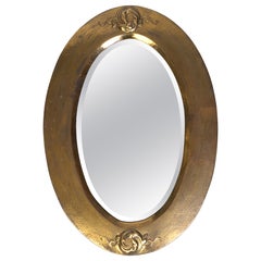 Large Antique English Liberty & Co Arts & Crafts Brass Oval Mirror C.1900