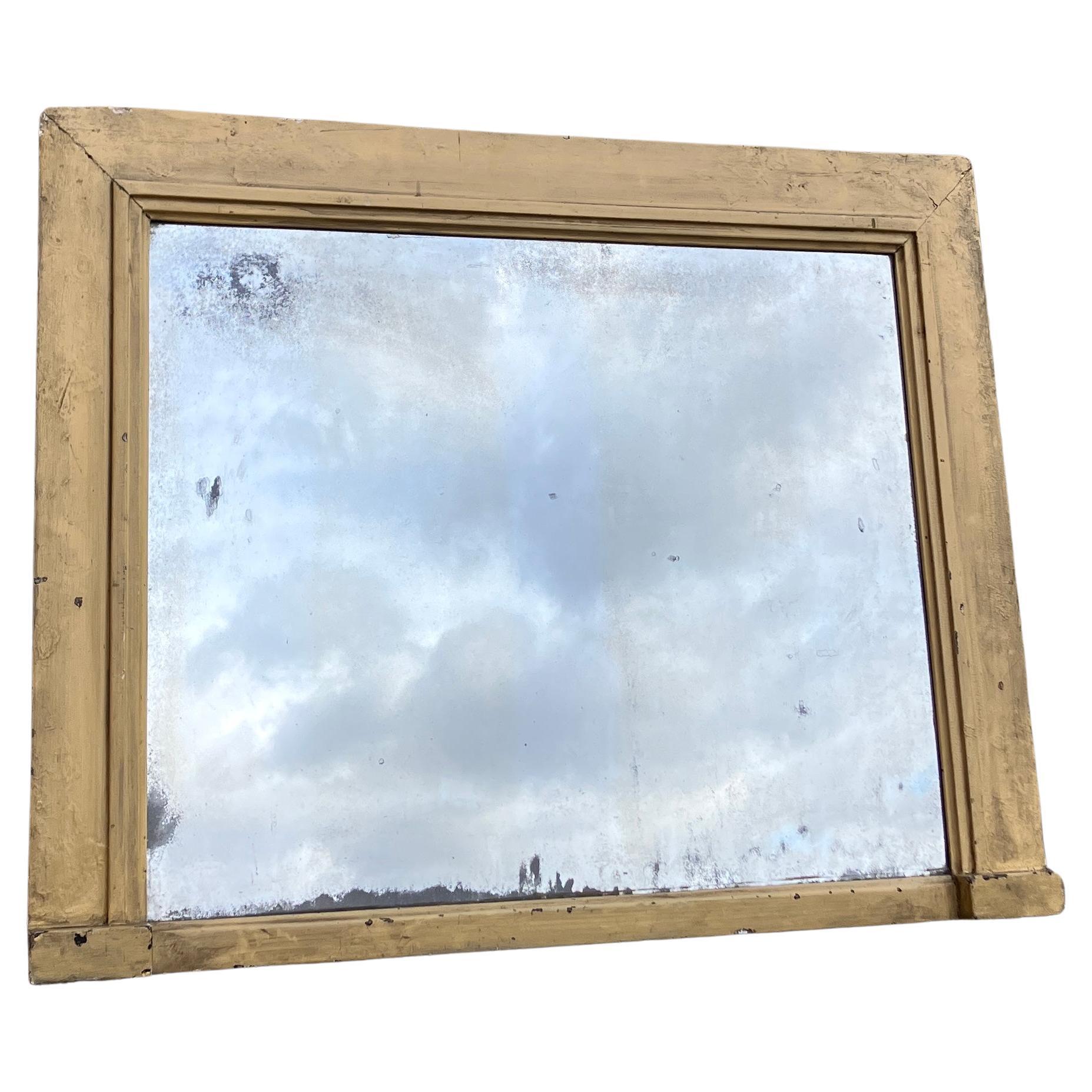 Grand Antique Mantel Mirror anglais en jaune clair Art Deco en vente