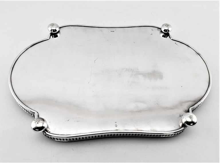Large Antique English Maple & Co. Serpentine Silver Plated Gallery Serving Tray For Sale 4