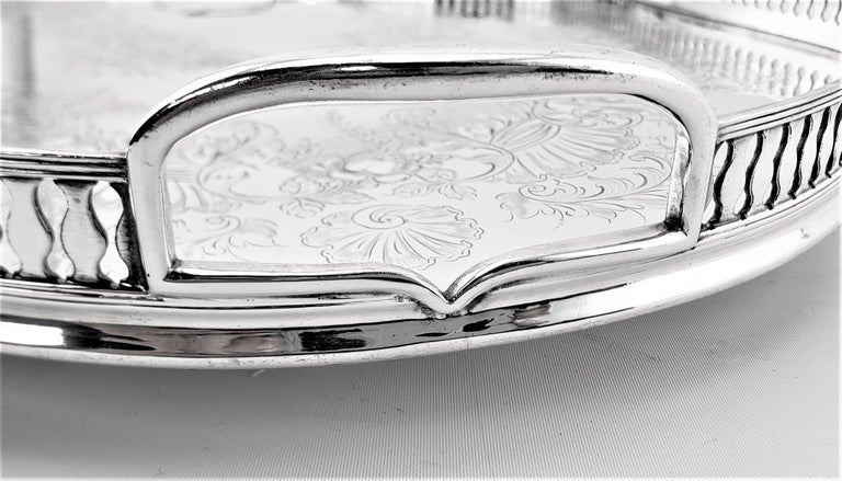 Large Antique English Maple & Co. Serpentine Silver Plated Gallery Serving Tray For Sale 7