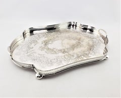 Large Antique English Maple & Co. Serpentine Silver Plated Gallery Serving Tray
