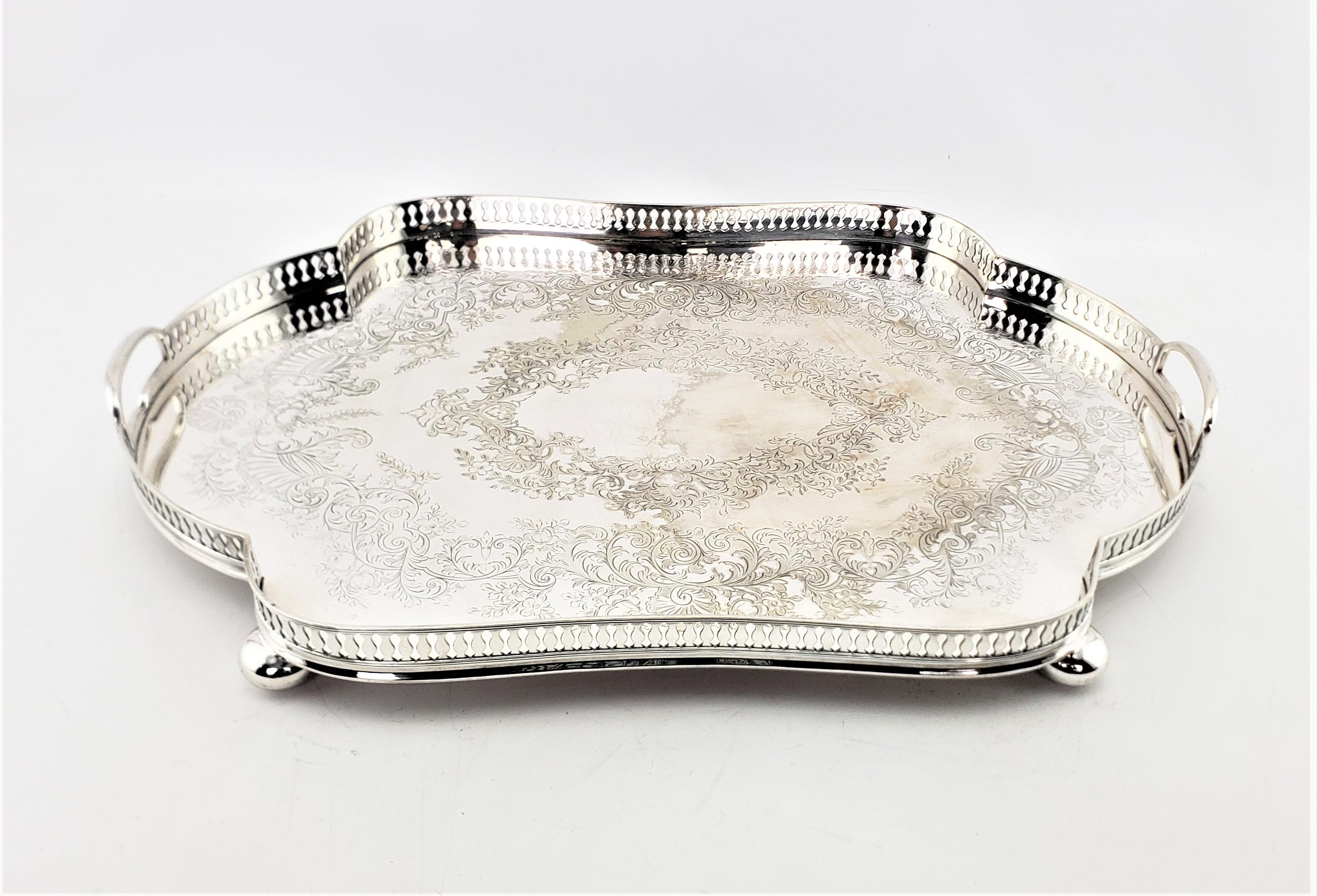 Large Antique English Maple & Co. Serpentine Silver Plated Gallery Serving Tray In Good Condition In Hamilton, Ontario