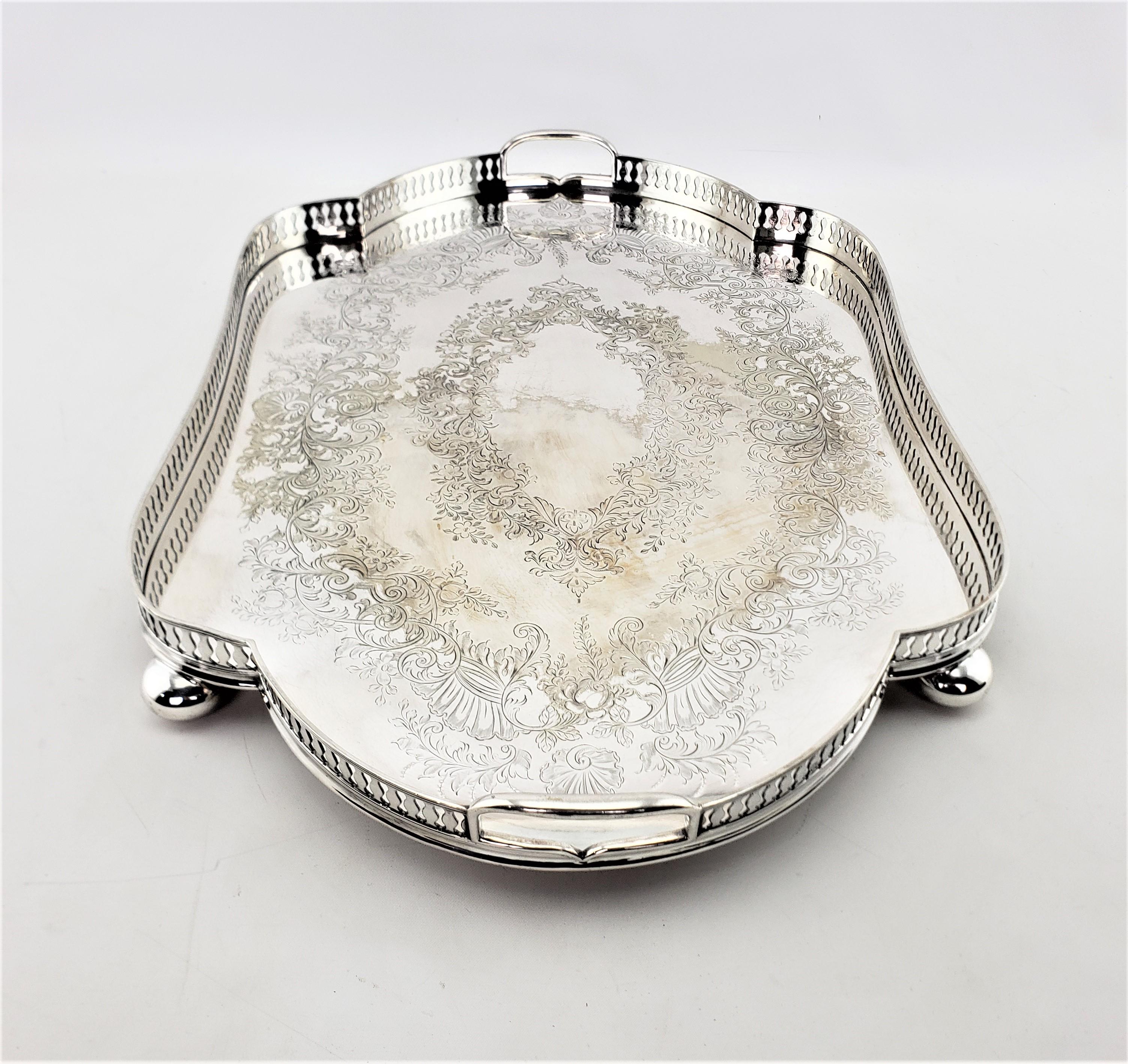 Large Antique English Maple & Co. Serpentine Silver Plated Gallery Serving Tray 1