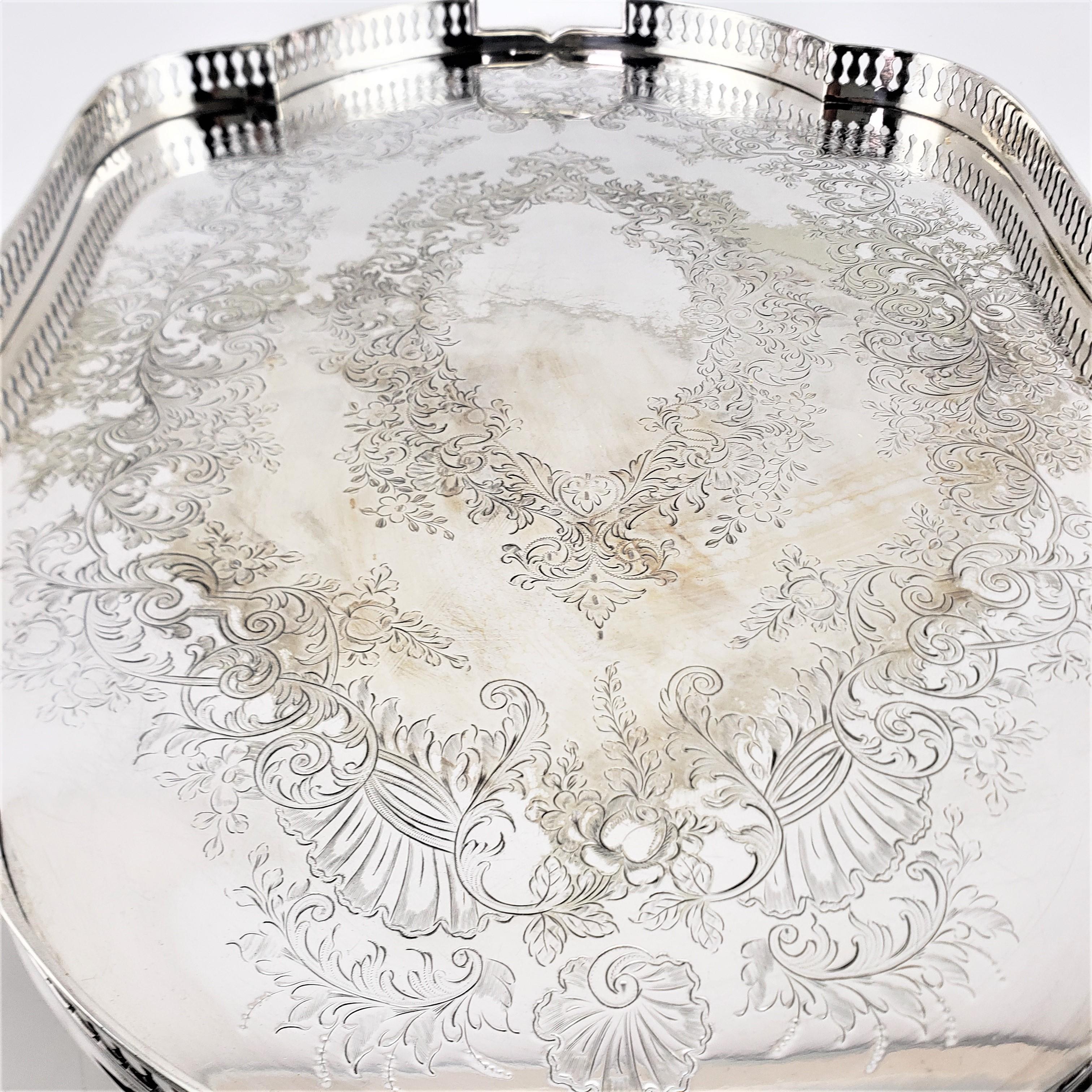 Large Antique English Maple & Co. Serpentine Silver Plated Gallery Serving Tray 2