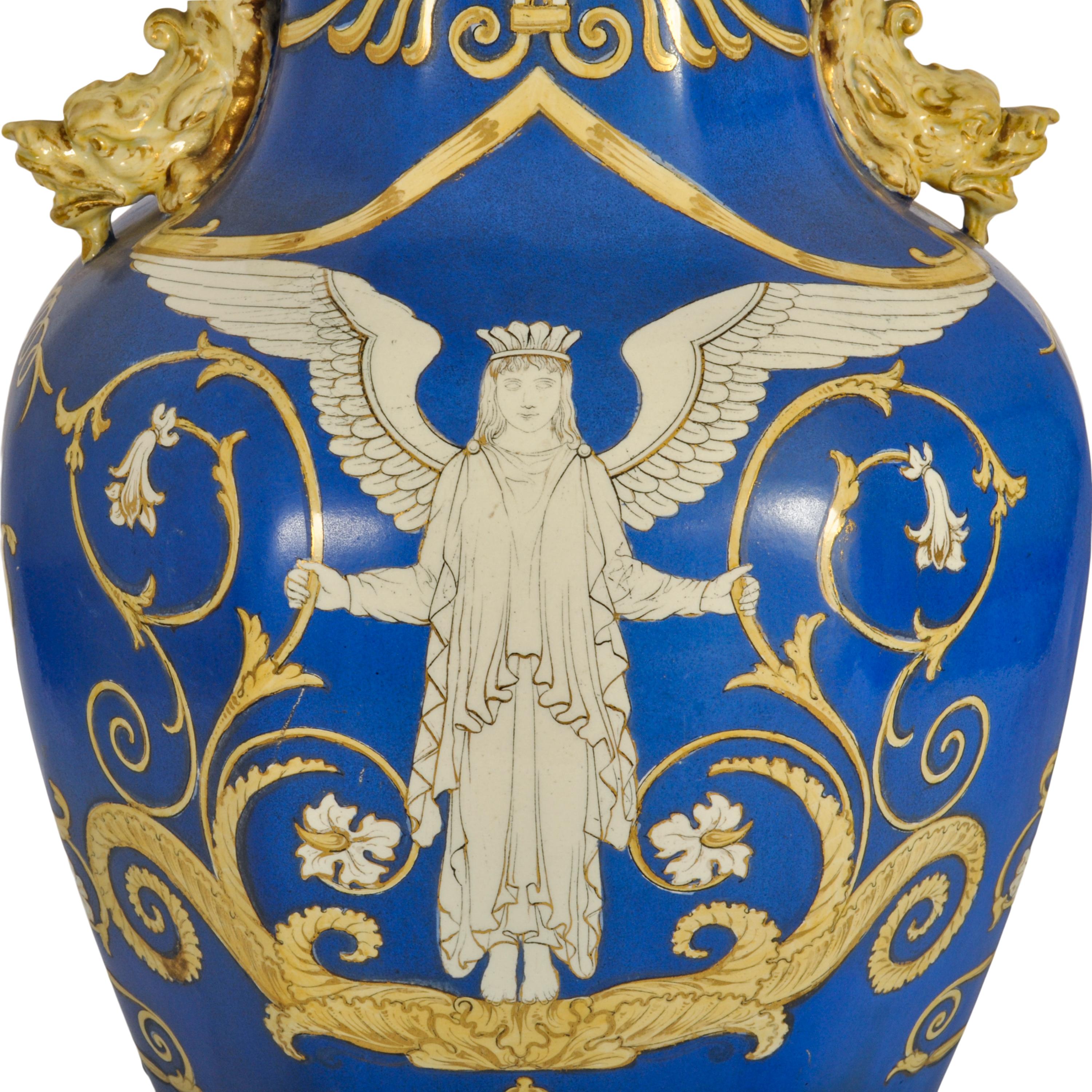 Large Antique English Morley & Ashworth 'Mason's' Ironstone Pottery Angel Vase For Sale 5